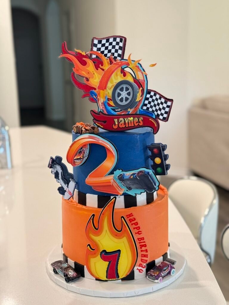 2 tier cake for kid who like races and cars