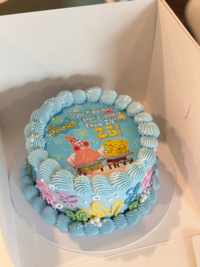sponge bob printed cake 25th years funny