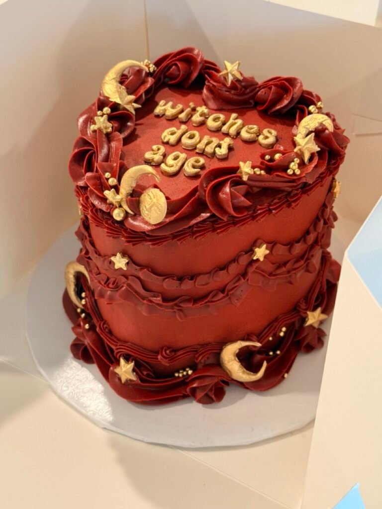 red vintage heart shaped cake, zodiac cake